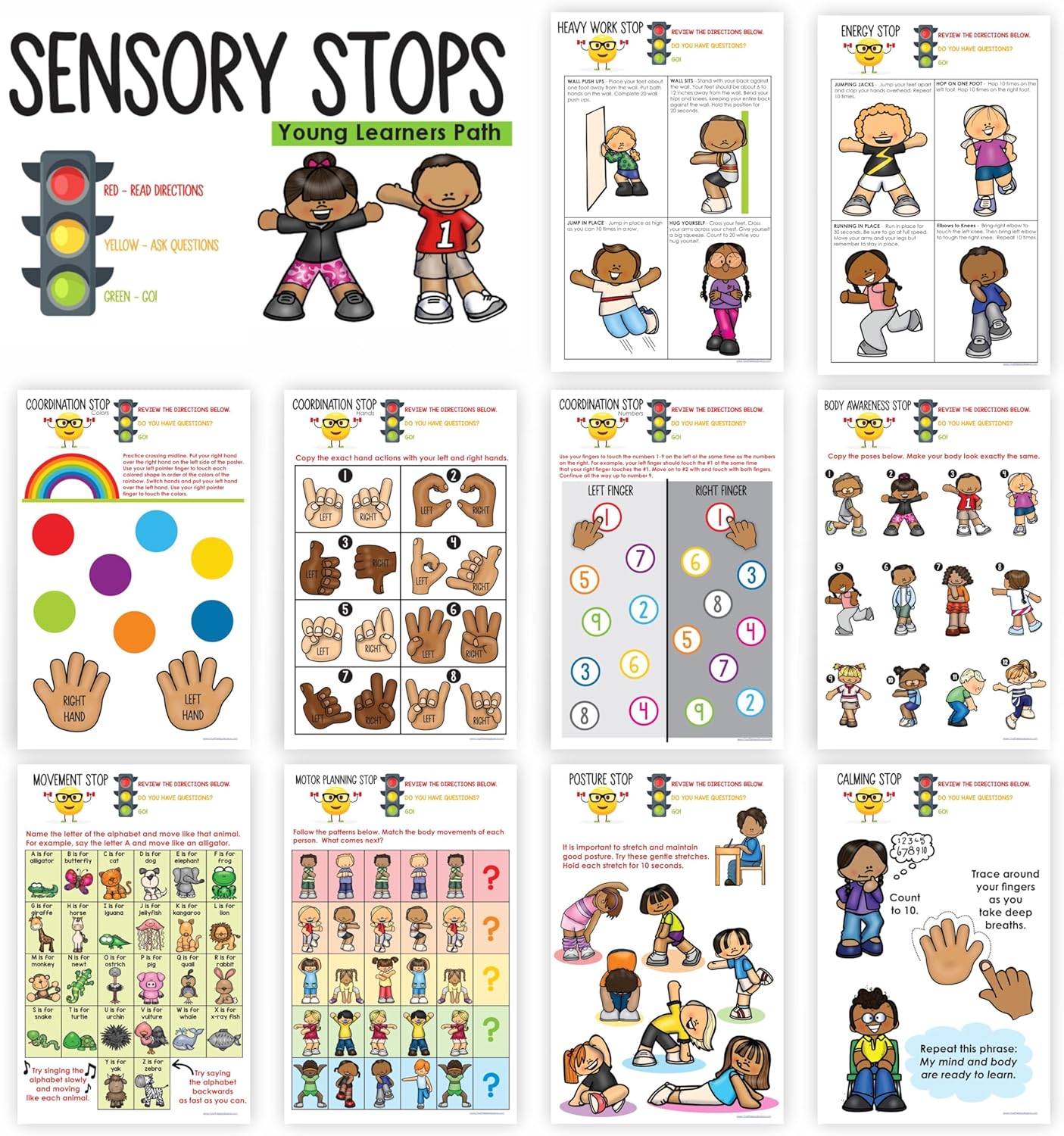Sensory Path Posters for Young Learners -Brain Breaks, ADHD, Autism, Sensory Processing, Hallways, Preschool, Kindergarten, First Grade, Second Grade and Up