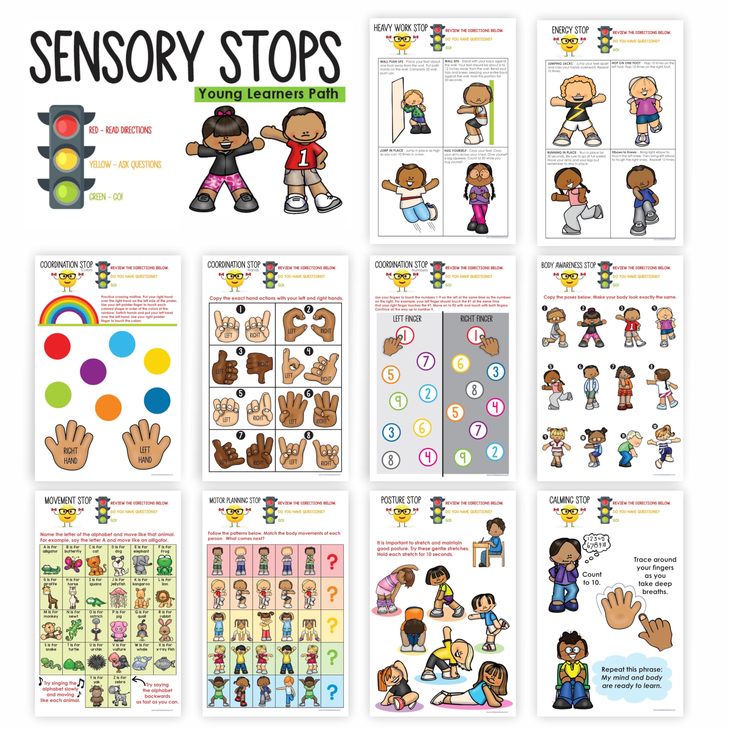 Sensory Path Posters for Young Learners -Brain Breaks, ADHD, Autism, Sensory Processing, Hallways, Preschool, Kindergarten, First Grade, Second Grade and Up