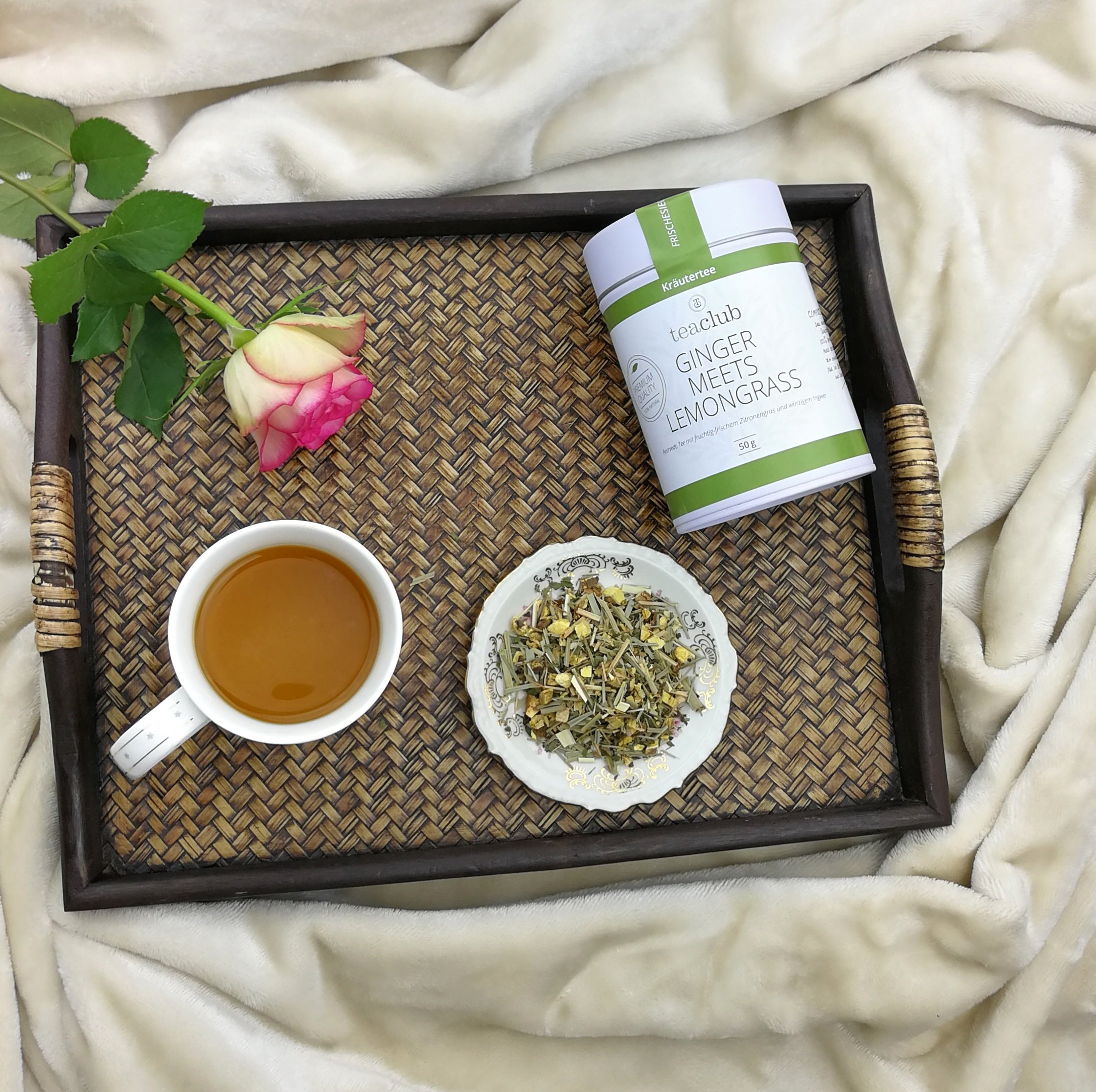 TeaClub Ayurvedischer Kräutertee Lose 500g – Ingwer Zitronengras Herbal Tea | Koffeinfreier Ayurveda-Tee, Ingwer, Zitronengras & Süßholzwurzel, natürliche Süße, Süßholzwurzel Tee Mischung glutenfrei