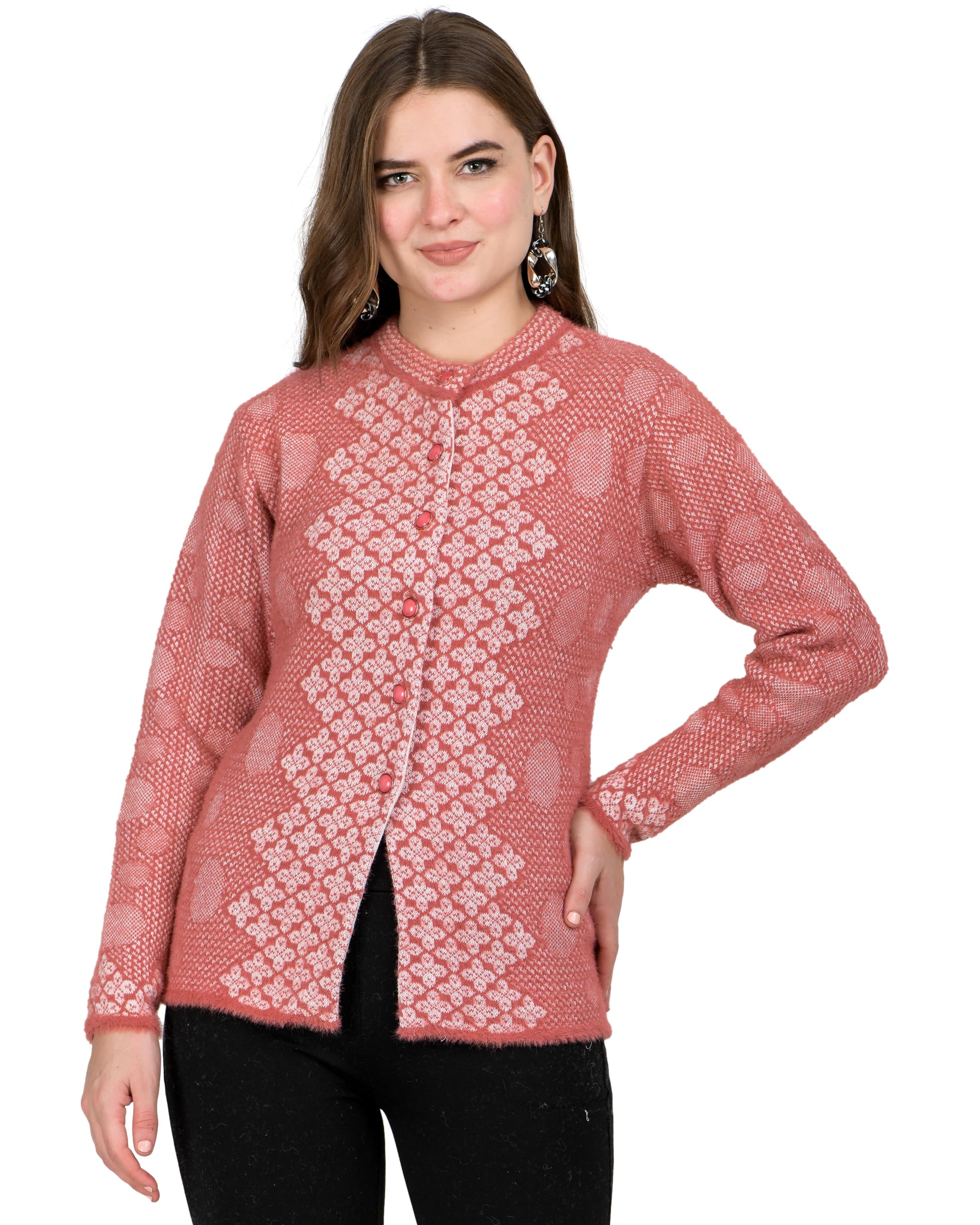 ladywillington Lady Willington Women's Woolen Round Neck Self-Design Cardigan - Heavy Hair Fabric Winter Wear Pure Wool Long Cotty Fully Warm Free Sizes-picture-28