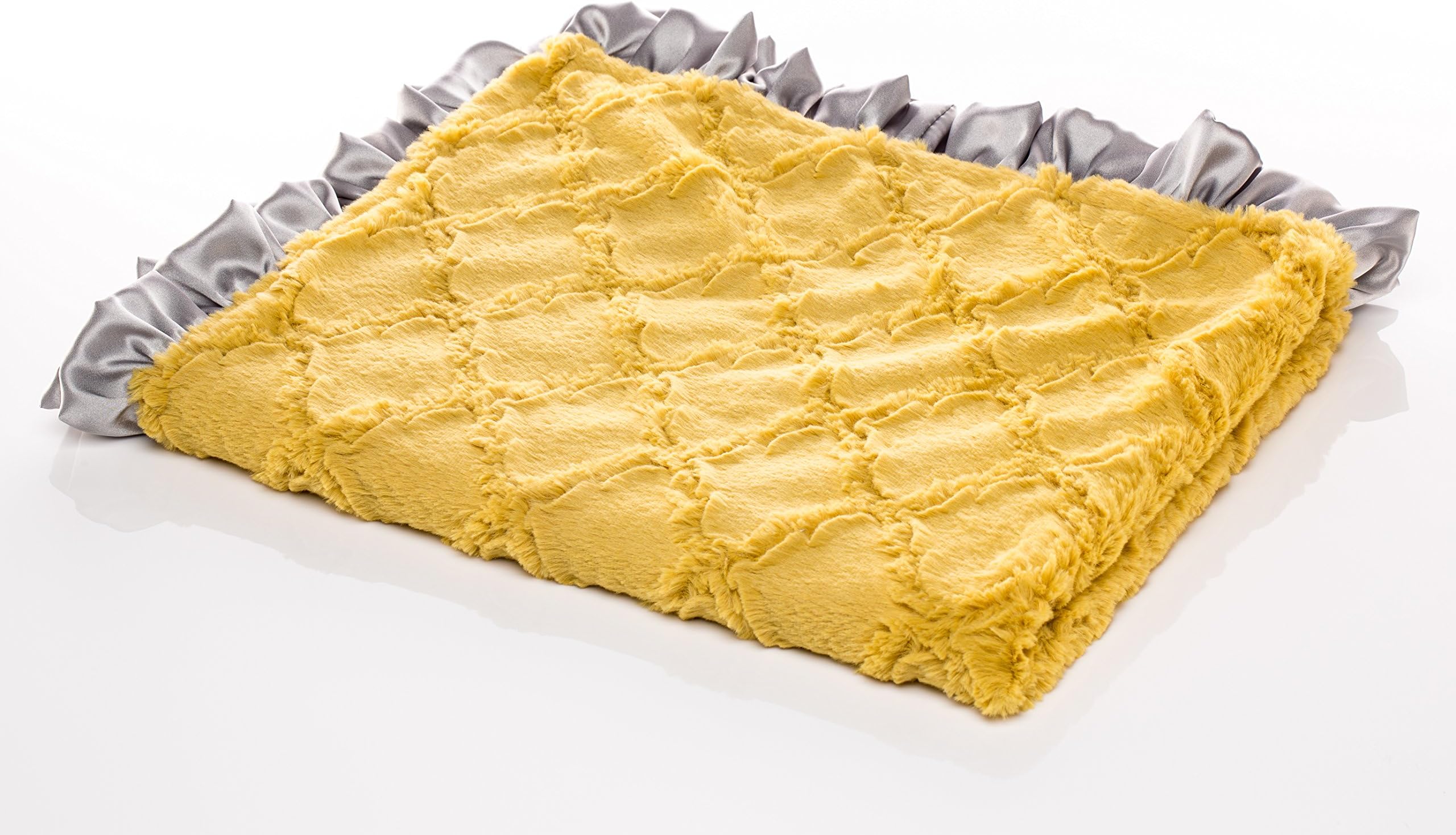 Baby Boy or Baby Girl Gender Neutral Soft Lattice Mustard Ruffle Mimi Receiving Blanket, Antique Satin