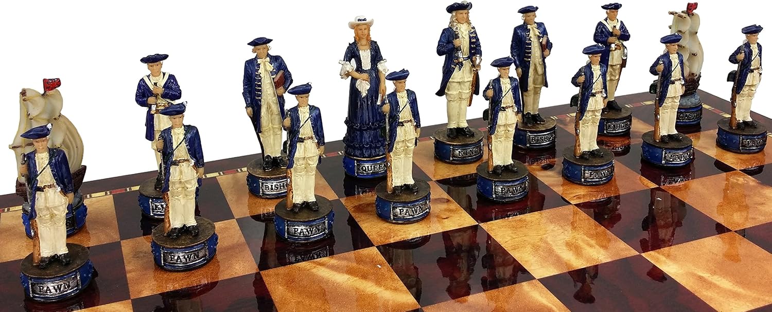 HPL Pirates Vs Royal Navy Pirate Chess Set W/High Gloss Cherry & Burlwood Color Storage Board 17"