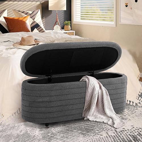 COCO DESIGN Banco otomano Boucle de almacenamiento de 43 pulgadas, banco tapizado con almacenamiento para el extremo de la cama con bisagra de