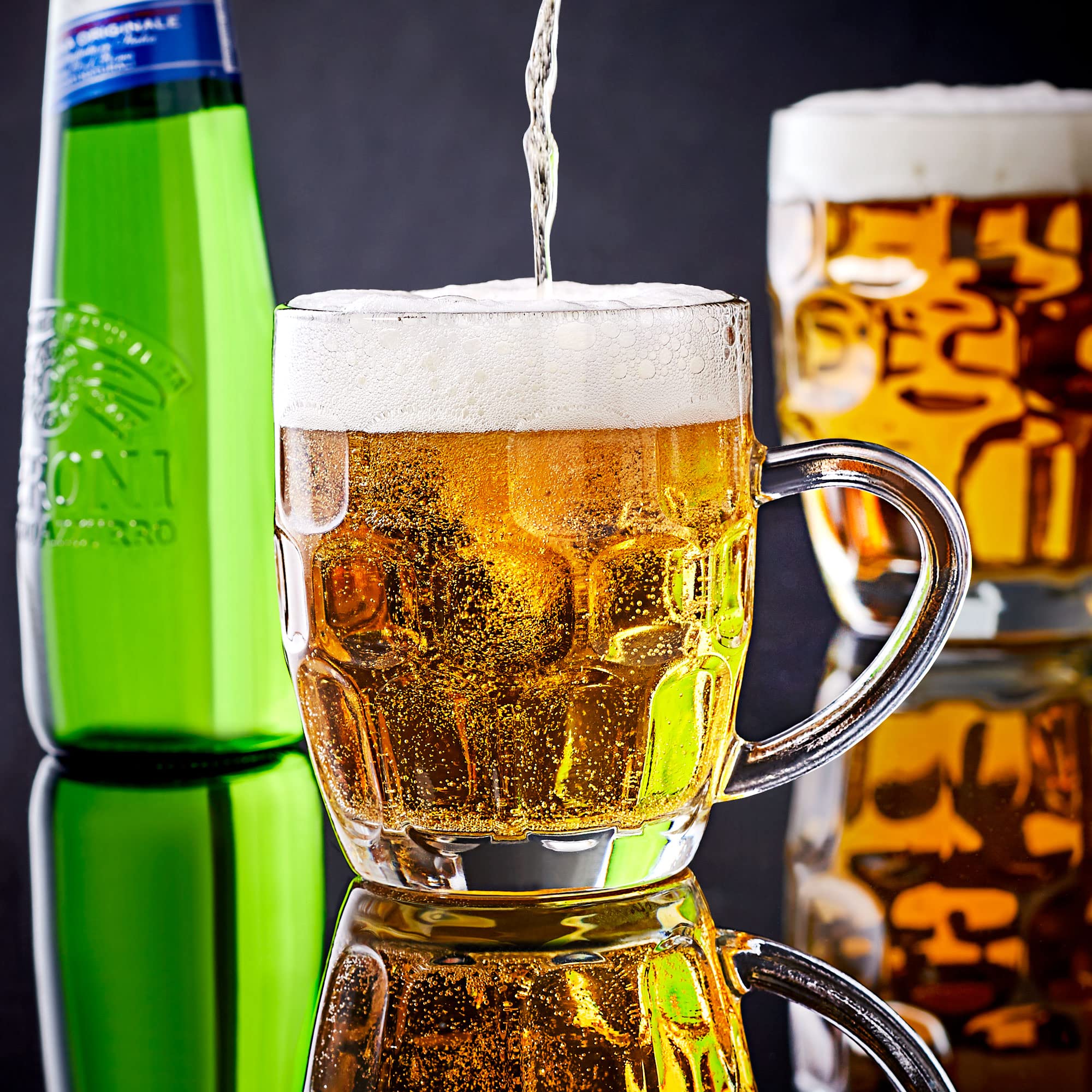 Drinkstuff Great British Half Pint Dimple Mug 10oz / 285ml – Set of 4 Dimpled Glass Mugs with Handle – Traditional Beer Tankards for Craft & Classic Beers, Dishwasher Safe, Gift Boxed