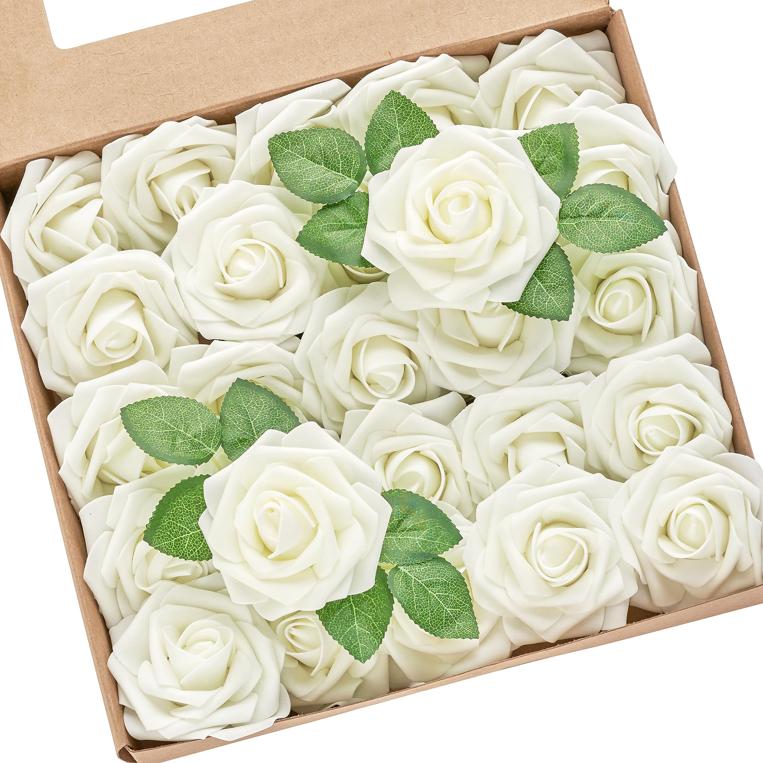Roses artificielles en mousse LUISAS crème avec tiges pour décoration de mariage et fête | 50pcs