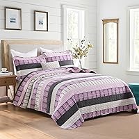 Vista 103 de Homzard King Size Quilt Set, Grey White Snowflake Striped Comforter Set,Cotton Gray Bedspread King Size, Lightweight Comforter Fall Bedding 3 Piece