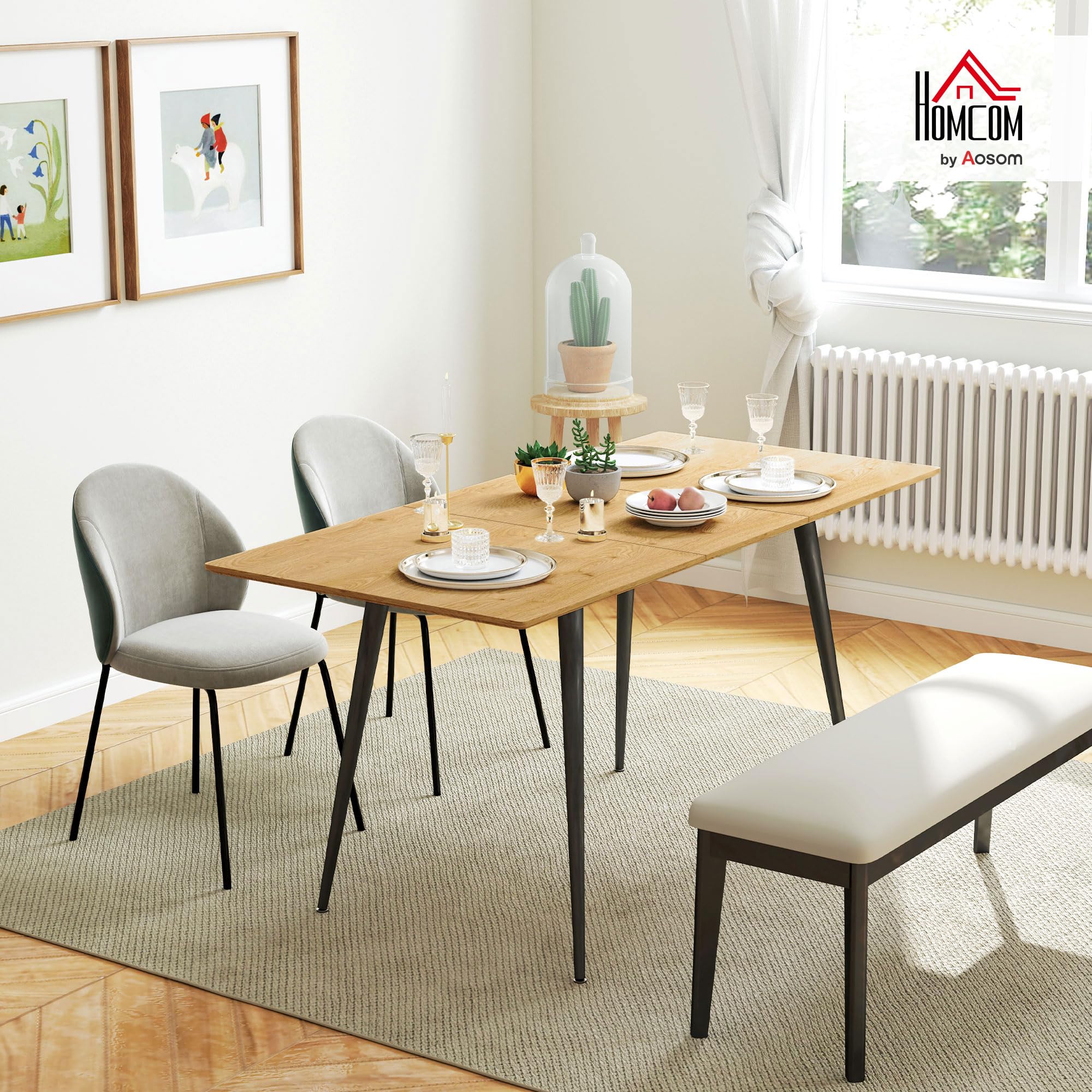 HOMCOM Esstisch ausziehbar rechteckig Küchentisch für 6-8 Personen mit Holzoptik, Schiebeschienen und Verriegelungen Esszimmertisch, Naturholz, 120-160 cm