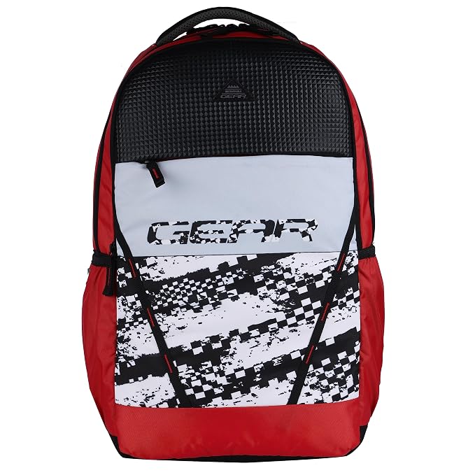 Gear School Bp04 38L Large Water Resistant School Bag/Casual 5 Compartment Backpack/Daypack/Travel Standard Backpack/Kids Bag/College Bag For Boys/Girls/Men/Women (Red-Black)