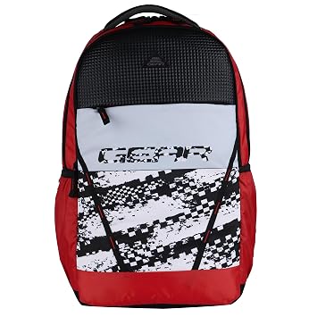 Gear School Bp04 38L Large Water Resistant School Bag/Casual 5 Compartment Backpack/Daypack/Travel Standard Backpack/Kids Bag/College Bag For Boys/Girls/Men/Women (Red-Black)