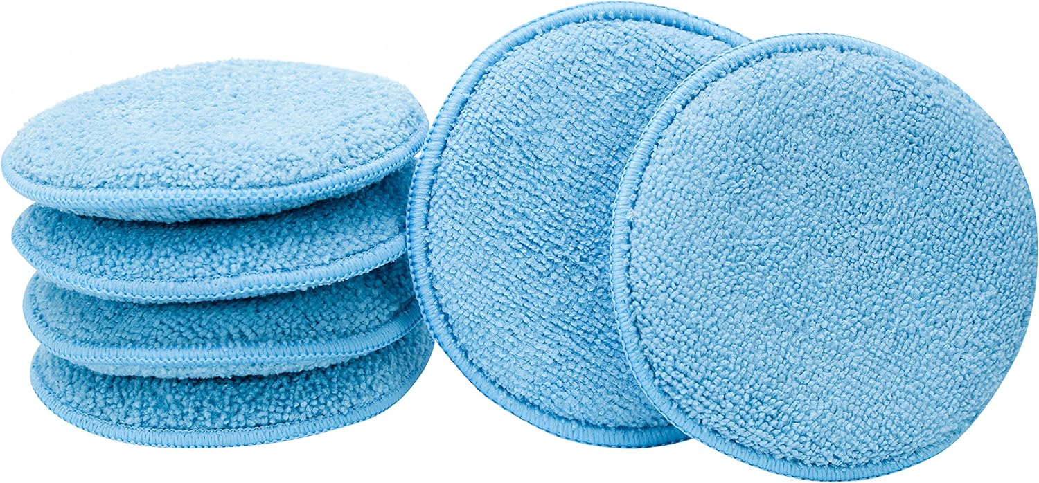 VIKING Microfiber Car Detailing Applicator Pads, Car Wax Applicator, 5 Inch Diameter, 6 Pack, Light Blue