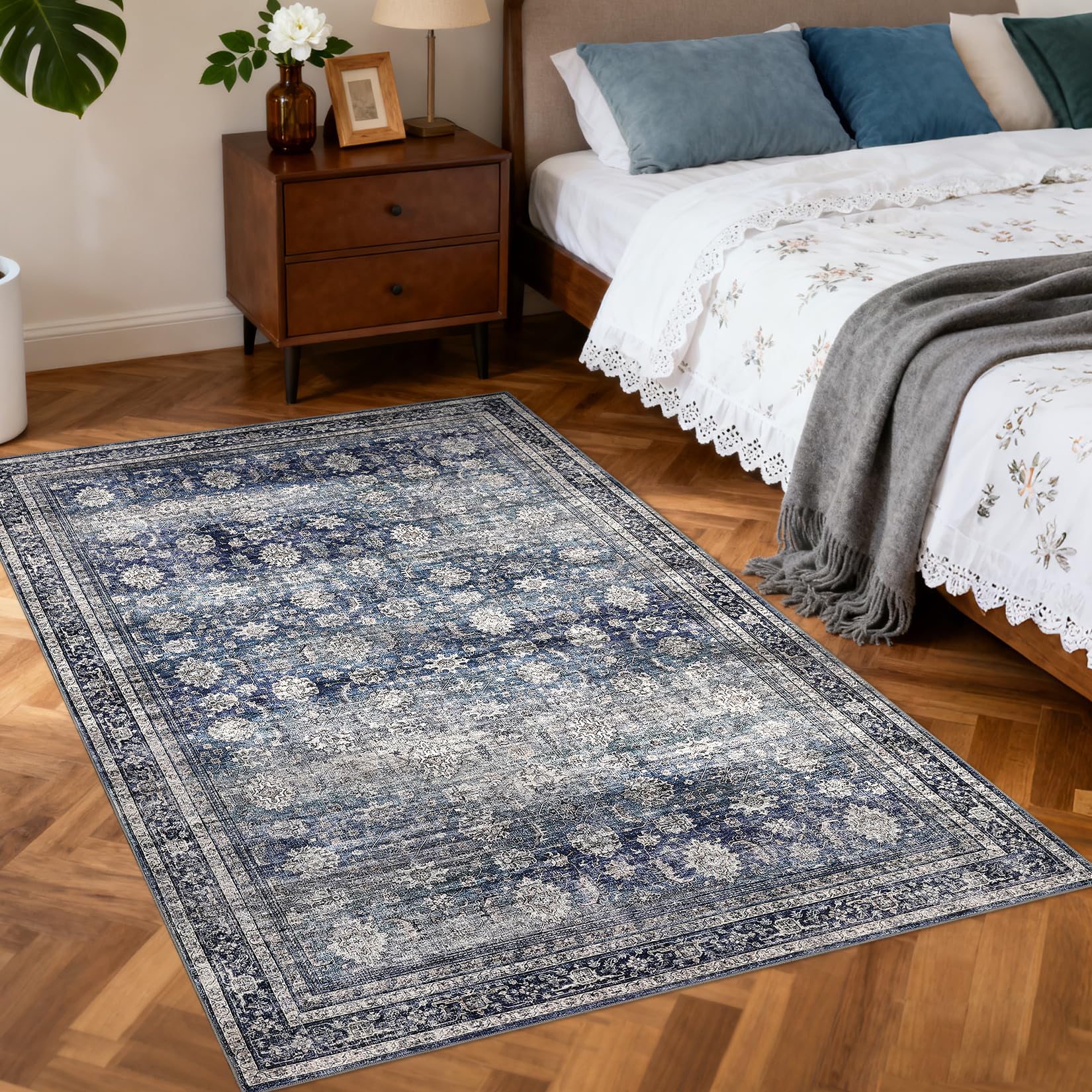 Grand tapis vintage lavable en machine avec dossier antidérapant sécurisé