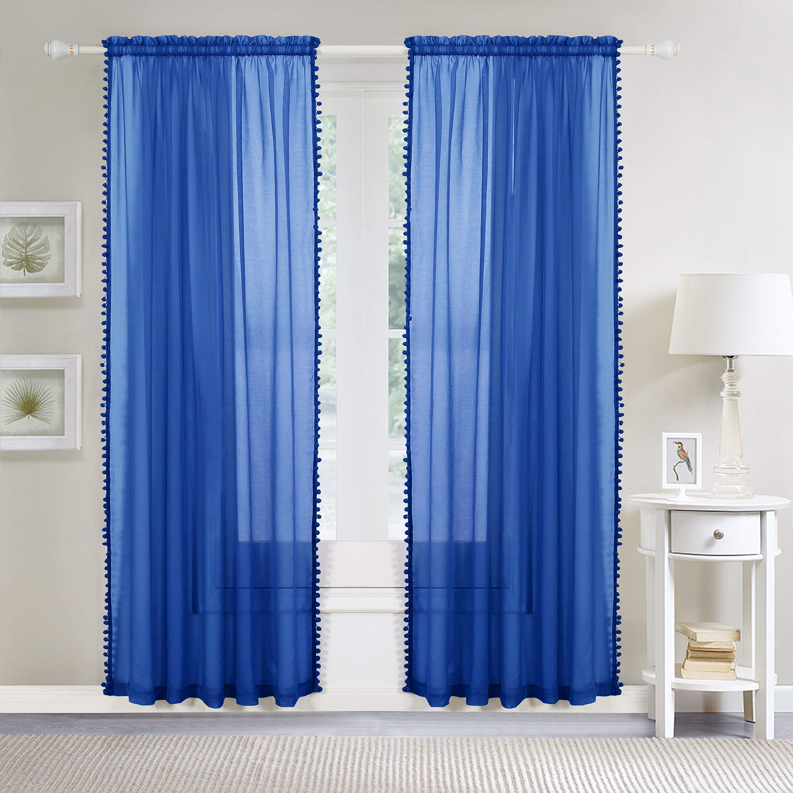 Elegant Comfort Semi-Sheer Pom Pom Tassels Curtains, 2 Panels Set, with 2inch Rod Pocket - Image 2