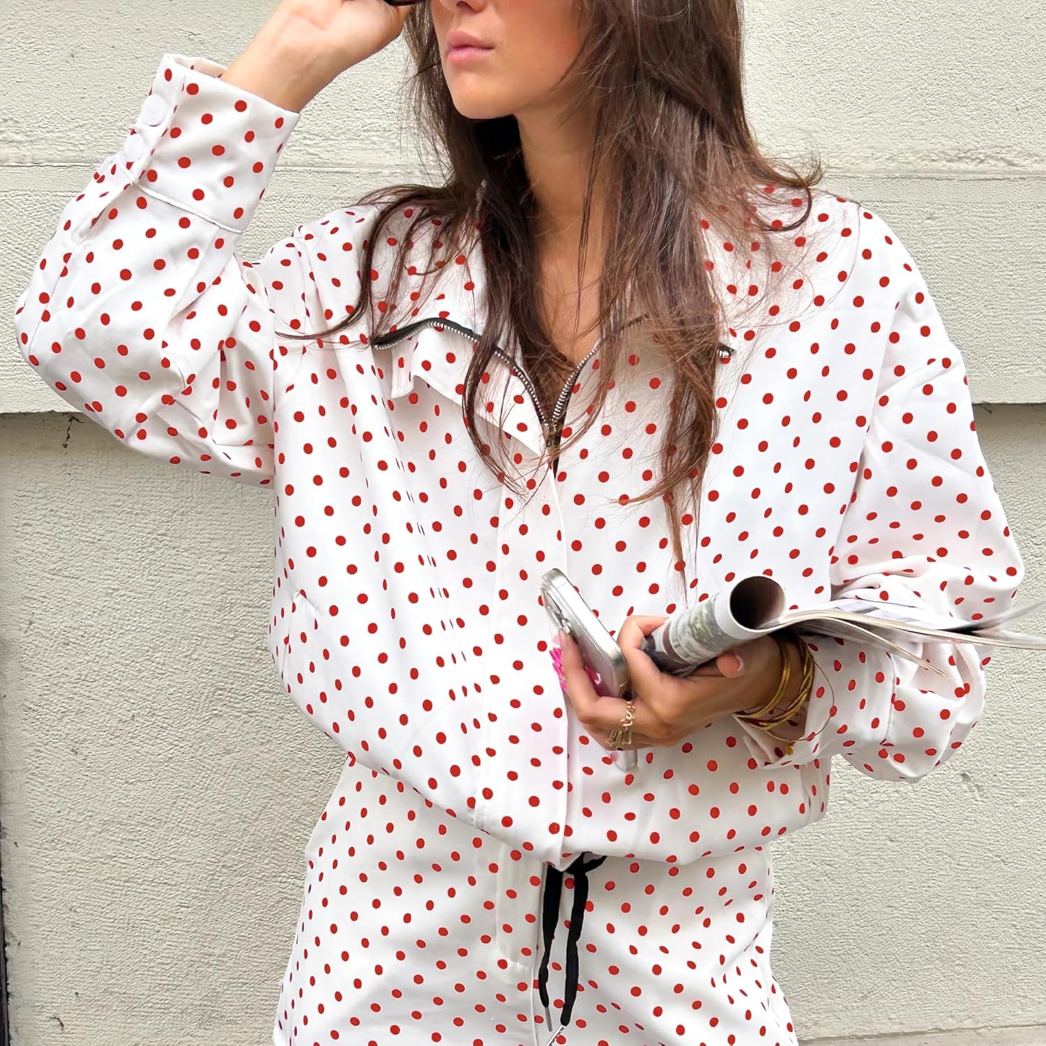 Songling Women Polka Dot Jacket Lightweight Zip Up Coat 2026 Trendy Fall Outfits Cropped Spring Jackets with Pockets - Image 2