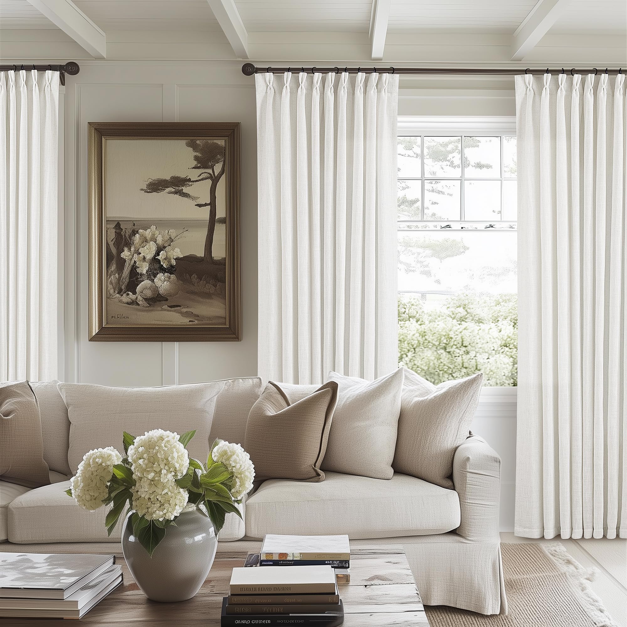 Amazon.com: TWODRAPES Beige White Pinch Pleated Linen Curtains 1