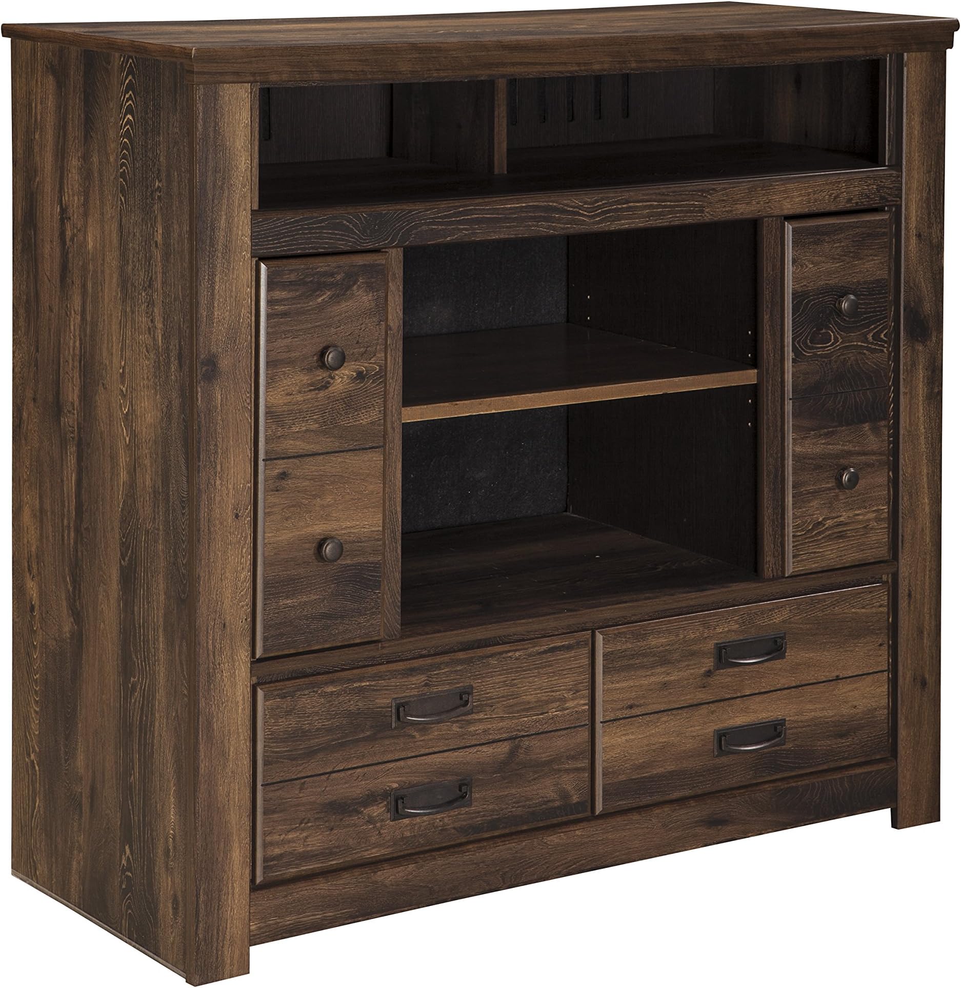 Signature Design by Ashley Quinden Dark Brown Media Chest with Fireplace Option