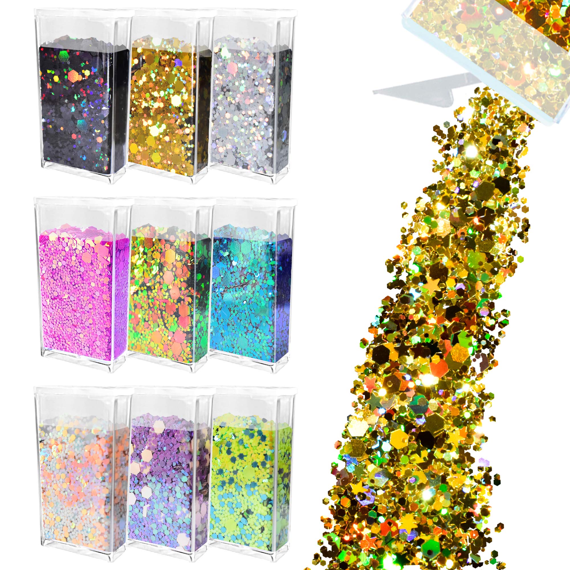 WenidaGlitter 9 Colors 105g Holographic Iridescent Chameleon Festival Sequins Craft Chunky Glitter for Arts Face Hair Body Nail