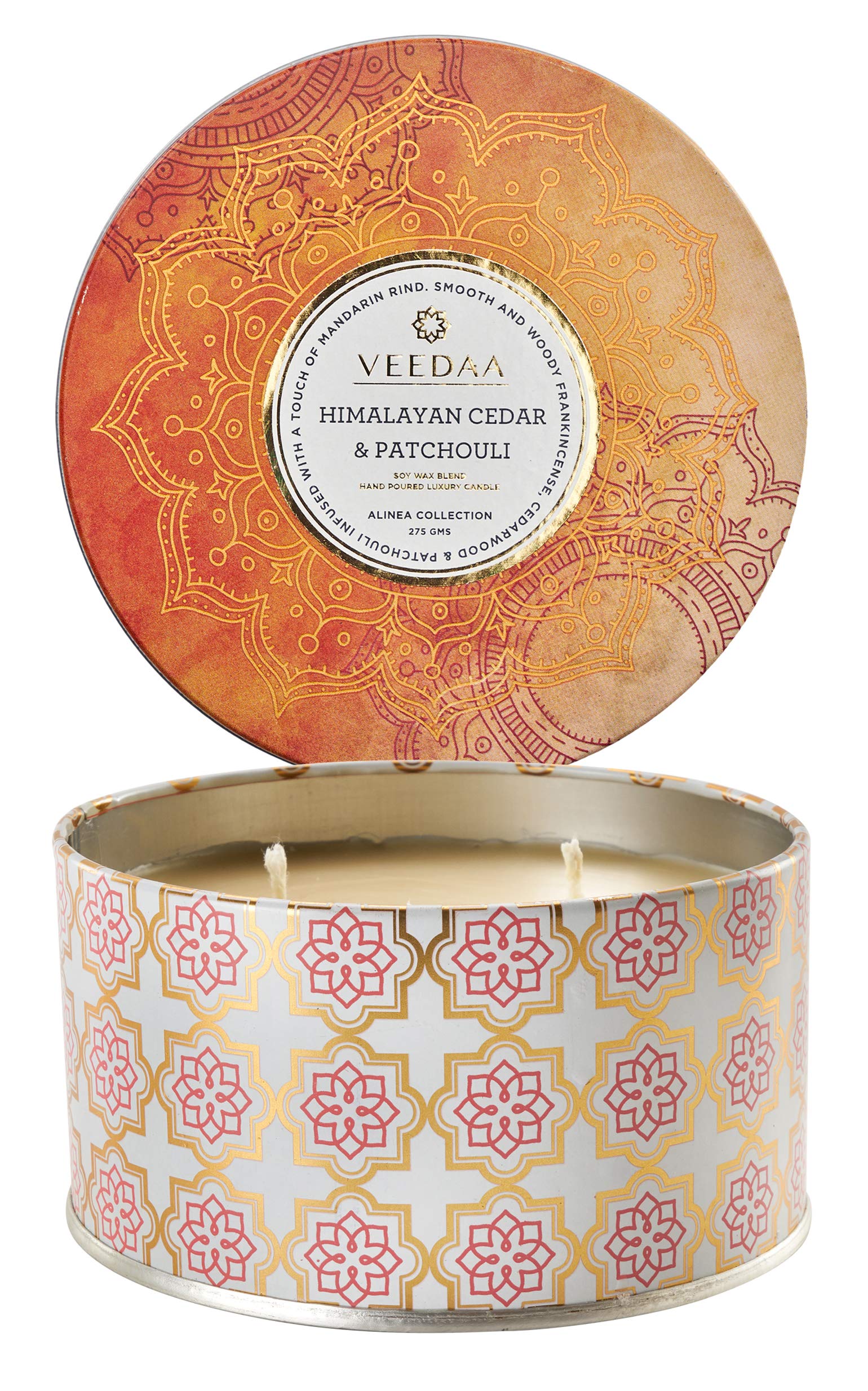 VEEDAA Soy Wax Blend, Essential Oils Himalayan Cedar & Patchouli 3 Wick Metallic Tin Soy Scented Candle (Burns 40 Hours)-image-7