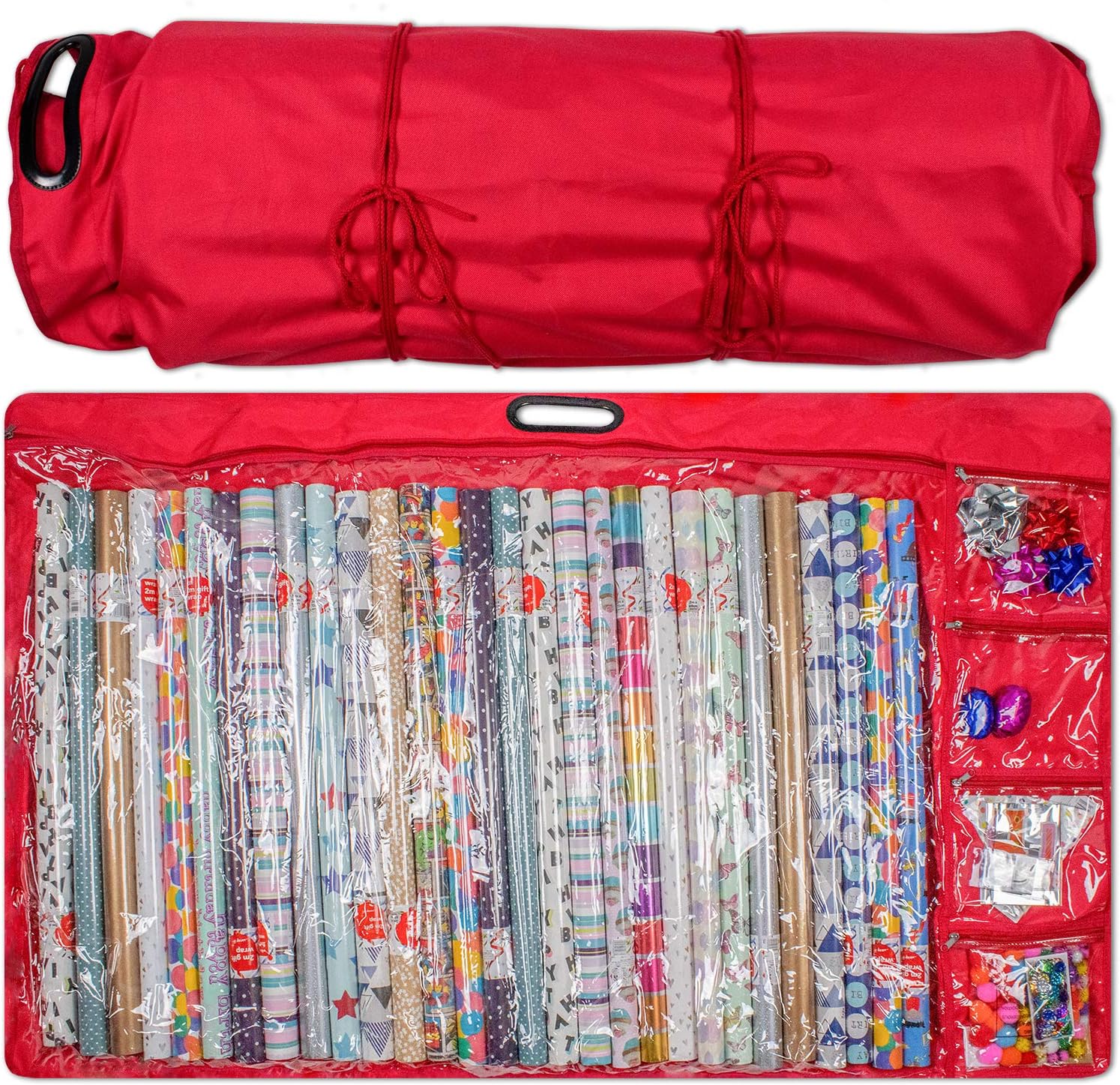 Wrapping Paper Storage Bag Container - Christmas Birthday Wrapping Paper Organizer. Holds 30 inch Rolls. Under The Bed or Hanging Up Wrapping Paper Storage Containers for Bows and Ribbons Organizer