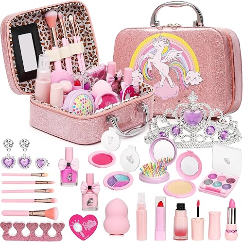 Juguetes de maquillaje lavables para niñas, juegos de maquillaje reales para niñas, kit de maquillaje para niños pequeños, princesa, Navidad,