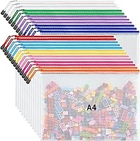JARLINK 24-Pack A4 Zipper Mesh Document Pouches, 10 Colors Waterproof Bags for School, Office, Travel, Toys, Puzzles & Cosmetics Storage