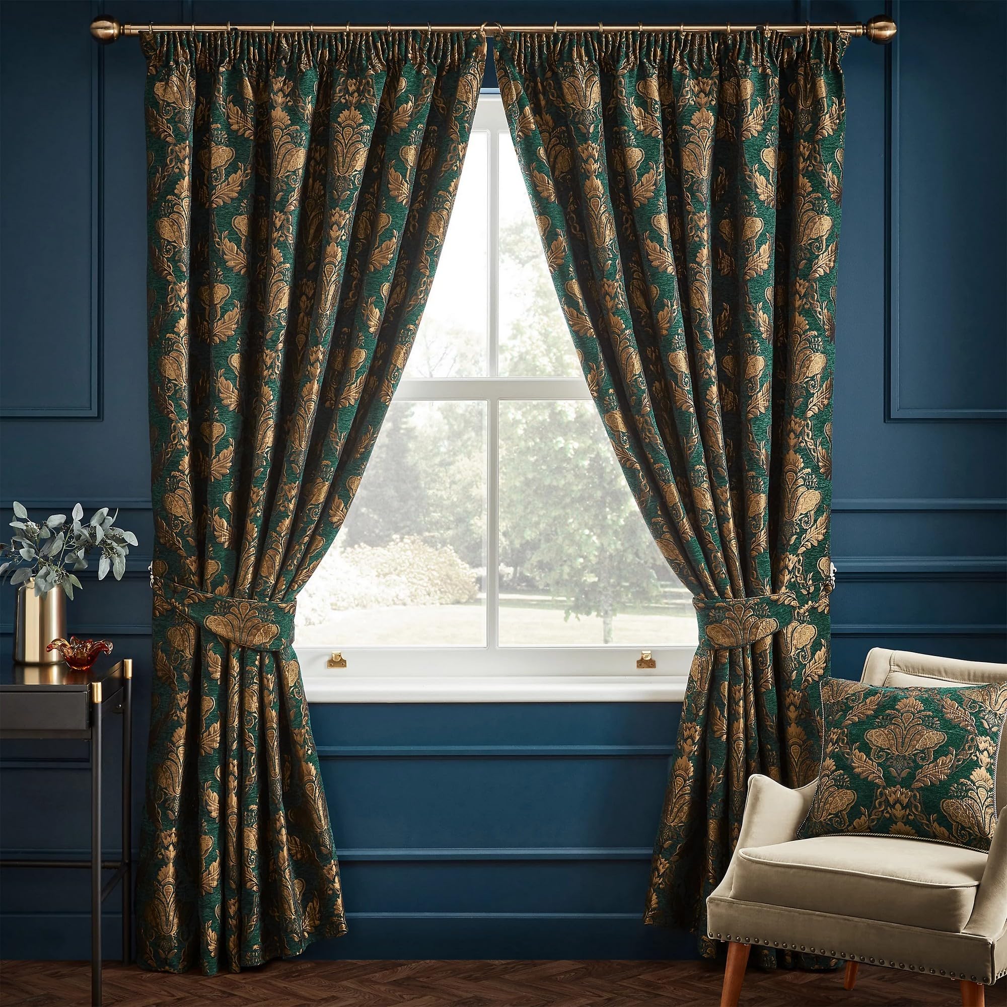 Paoletti Shiraz Pencil Pleat Curtains, Emerald, 229 x 229cm โ image 1
