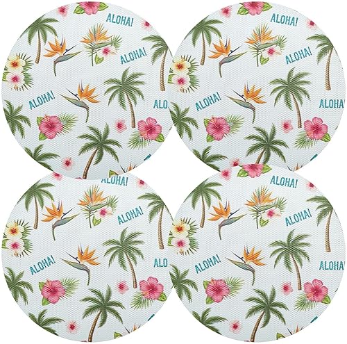 Miniatura 2 de Tropical Palm Hibiscus White Round Table Placemats, Heat Resistant Non Slip Washable Table Mats Set for Kitchen one sizex4
