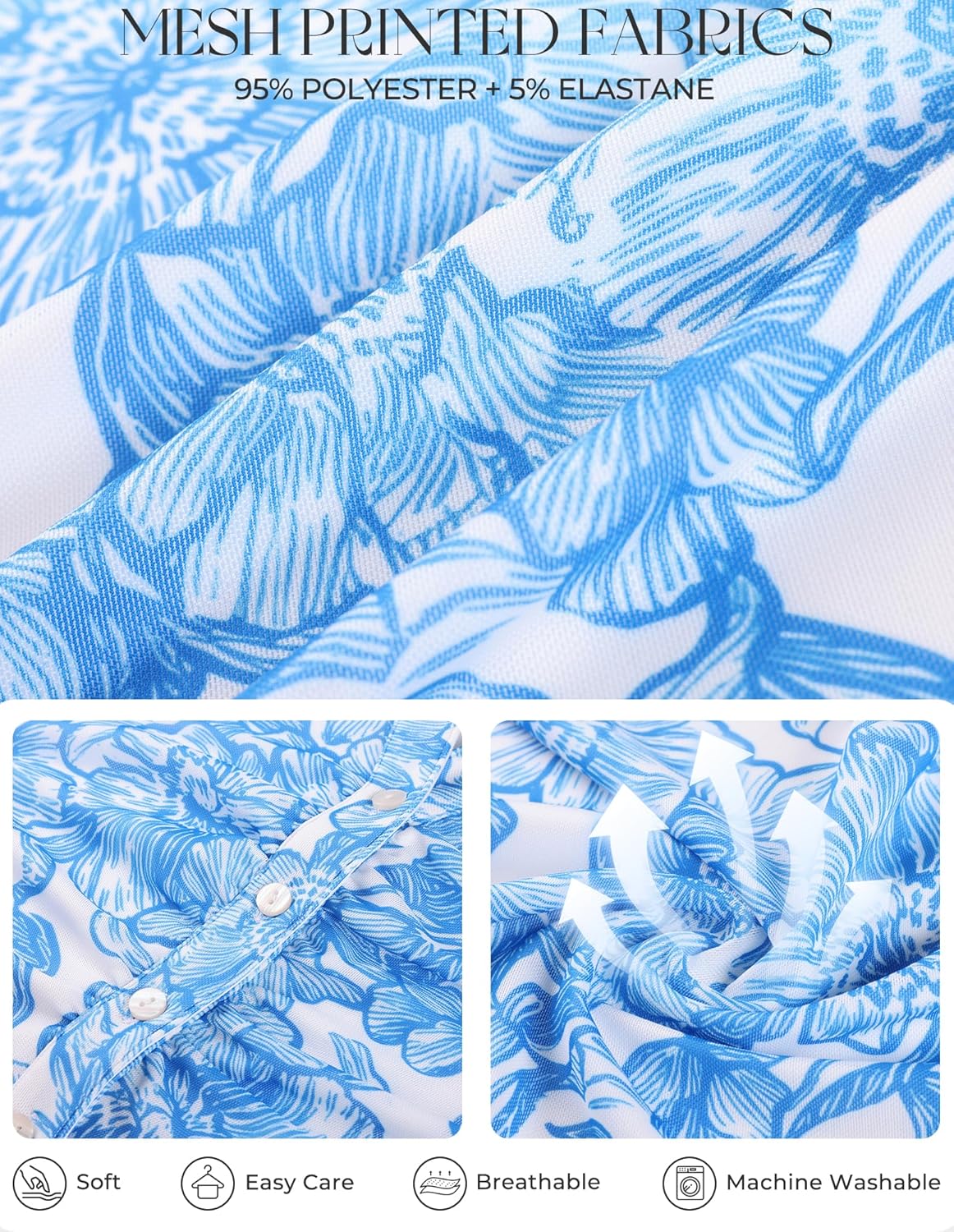 GRACE KARIN Women Mesh Boho Tops Dressy Casual, Short Sleeve Button Down Collared Shirts, 2026 Summer Fashion Floral Blouses - Image 5