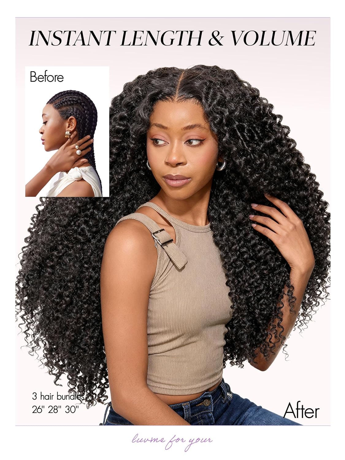 Luvme Burmese Curly 3 Bundles Human Hair, 18 20 22 Inch 100% Real Burmese Virgin Human Hair, Natural Black Weave Extensions, Soft and Full Human Hair Bundles for Quick Weave & Sew In