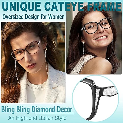 Miniatura 2 de Elegantes gafas de lectura de ojo de gato, lentes de sol de gran tamaño con cadena de lentes de moda portátiles para mujeres