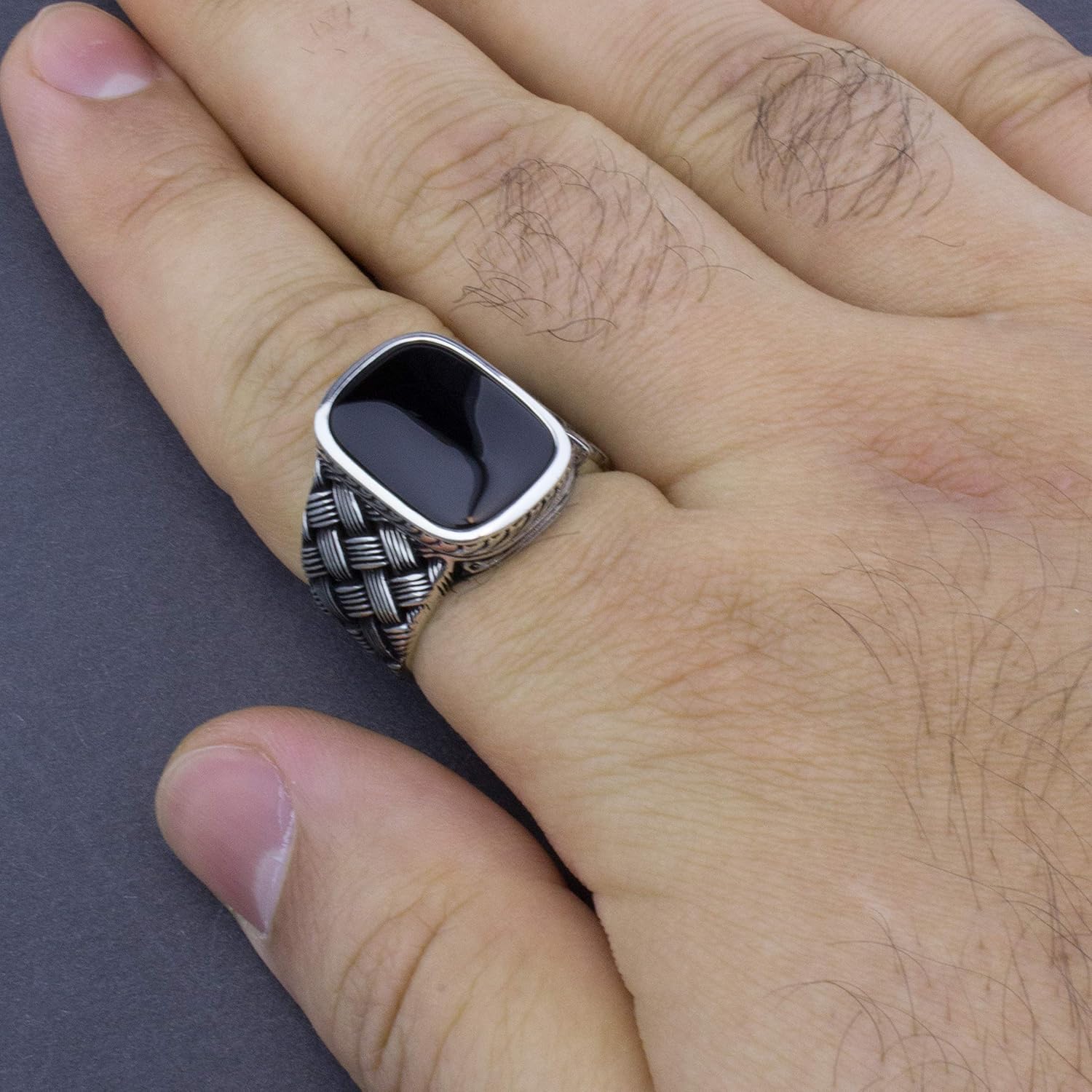 Solid 925 Sterling Silver Onyx Braided Luxury Ring for men - Image 4
