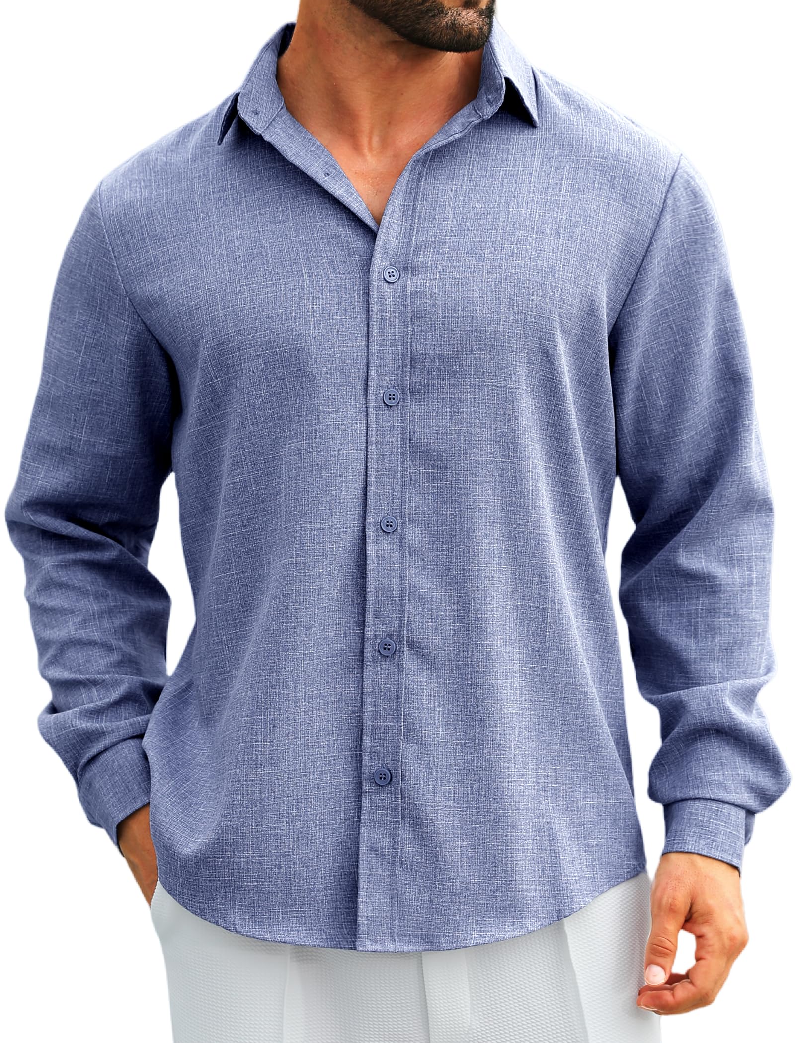 MAPICK Men's Linen Shirt Long Sleeve Untucked