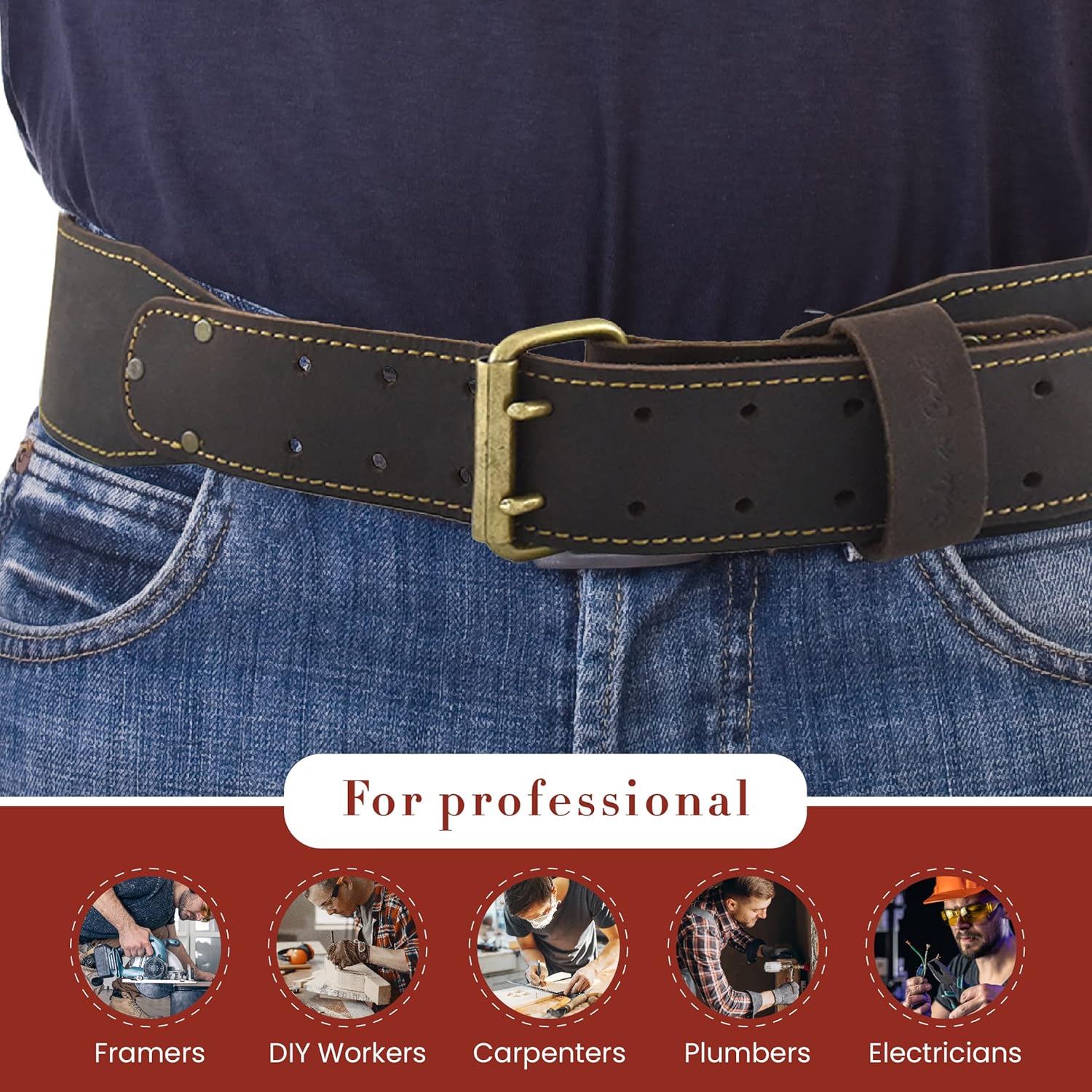 Style N Craft - 3" Wide, Long, Tapered Full-Grain Oiled Leather Work Belt, Durable, Stylish and Rugged, available in 3 sizes