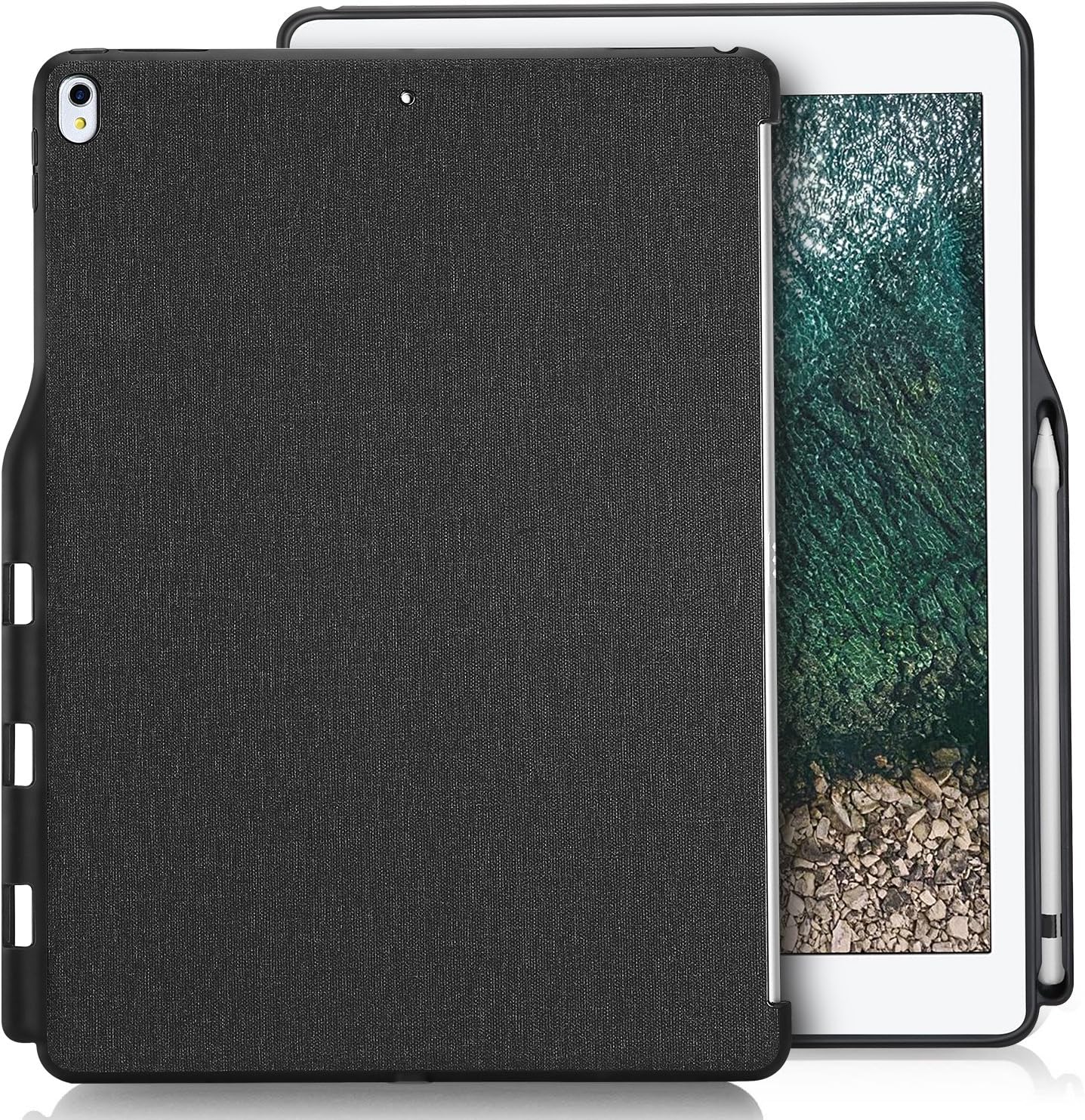 ProCase Back Cover for iPad Pro 12.9 Inch (2017/2015 Release), Companion Cover with Pencil Holder, for iPad Pro 12.9 Inch 1st / 2nd Generation -Black