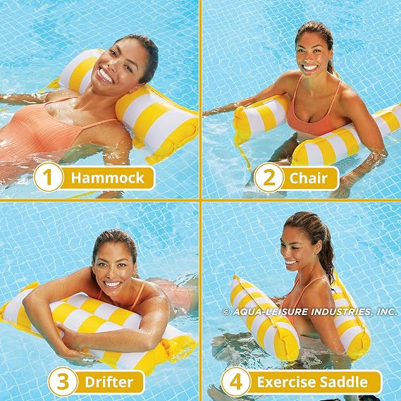 Aqua 4-in-1 Monterey Hammock Pool Float Bundle with Light Blue/White and Orange/White Stripe