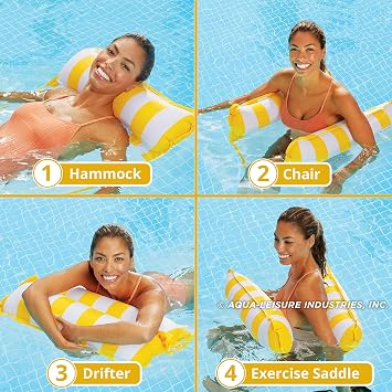 Aqua 4-in-1 Monterey Hammock Pool Float Bundle with Light Blue/White and Orange/White Stripe