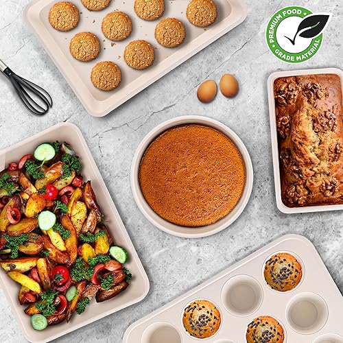 Miniatura 4 de NutriChef Molde redondo dorado de 7 pulgadas, superficie de capa con revestimiento antiadherente, ideal para preparación de alimentos, servir,