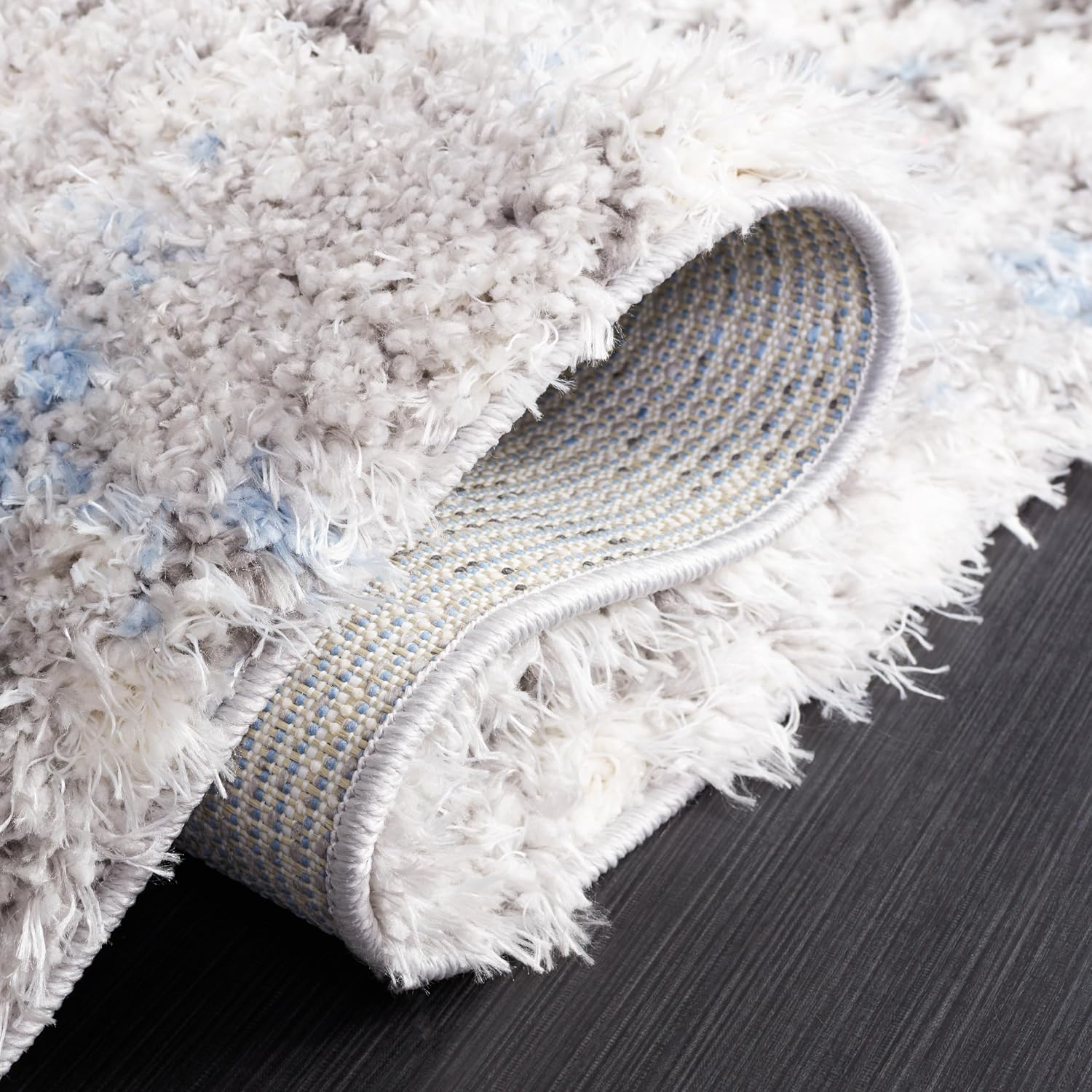 SAFAVIEH Lindsay Shag Collection Runner Rug - 2'2" x 8', Grey & Blue Ivory, Modern Design, Plush 1.8-inch Thick, Ideal for High Traffic Areas in Living Room, Bedroom, Dining Room (LNS556F-28)