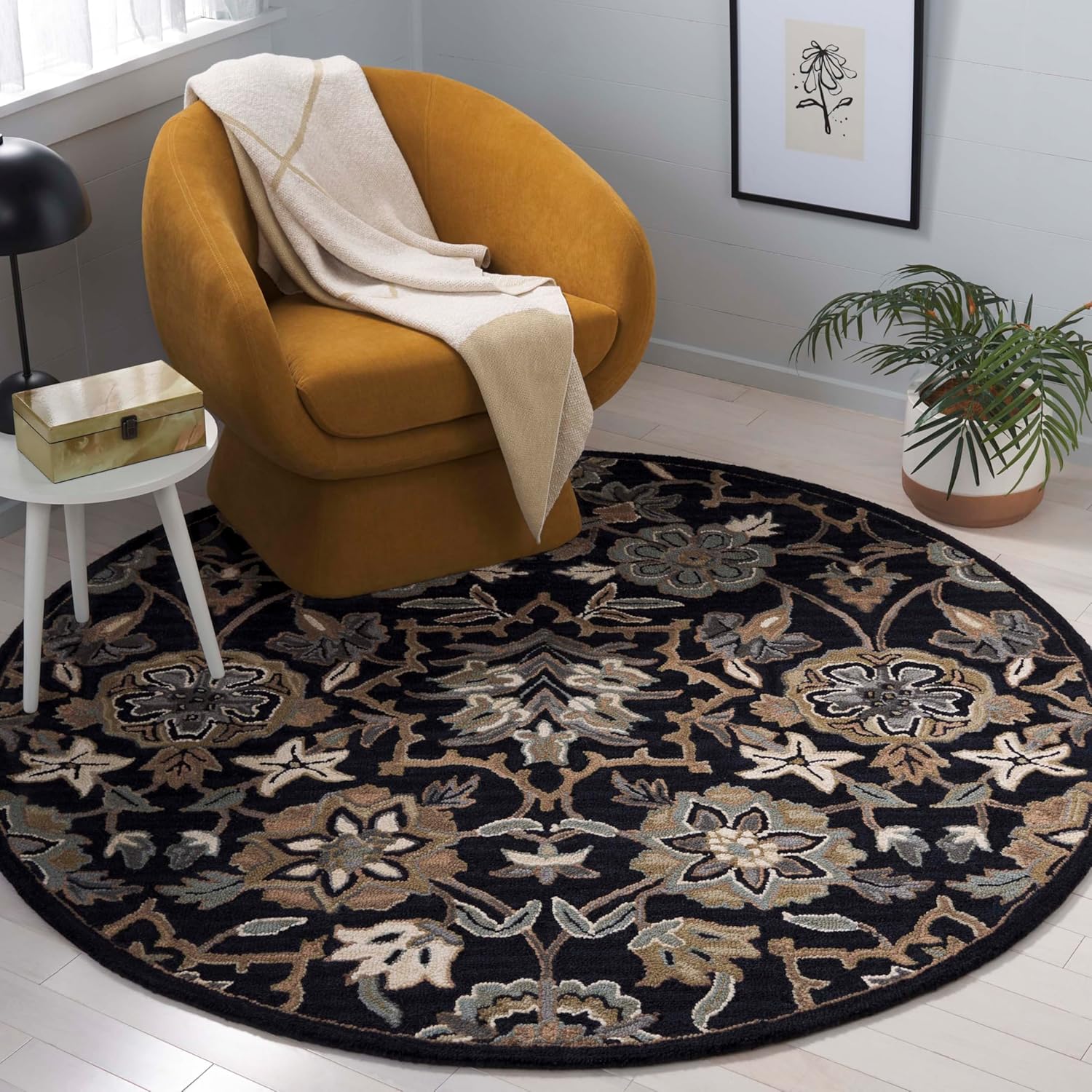SAFAVIEH Metro Collection Area Rug - 4' Round, Black & Beige, Handmade Wool, Ideal for Living Room, Bedroom, Dining Space (MET325Z)