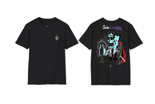 Solo Leveling Anime T-Shirt Shadow Monarch Jin and Crew on The Back Double-Sided Print Black Cotton (US Alpha M)