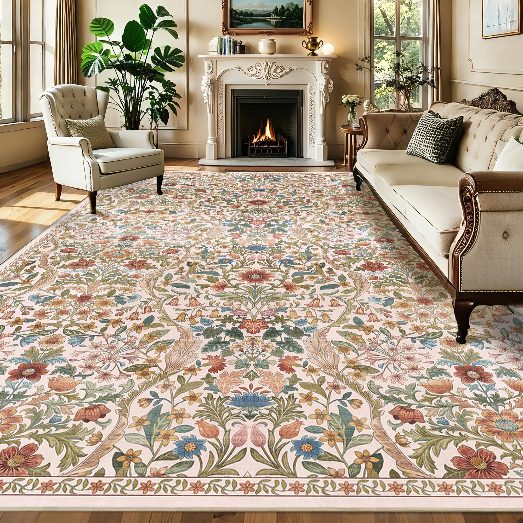 10x14 Large Area Rug Floral Botanical Boho Rug for Living Room
