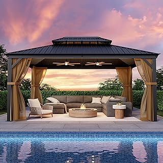 COSIEST 12X16 FT Hardtop Gazebo Rustproof Double Roof Metal Gazebo with ...