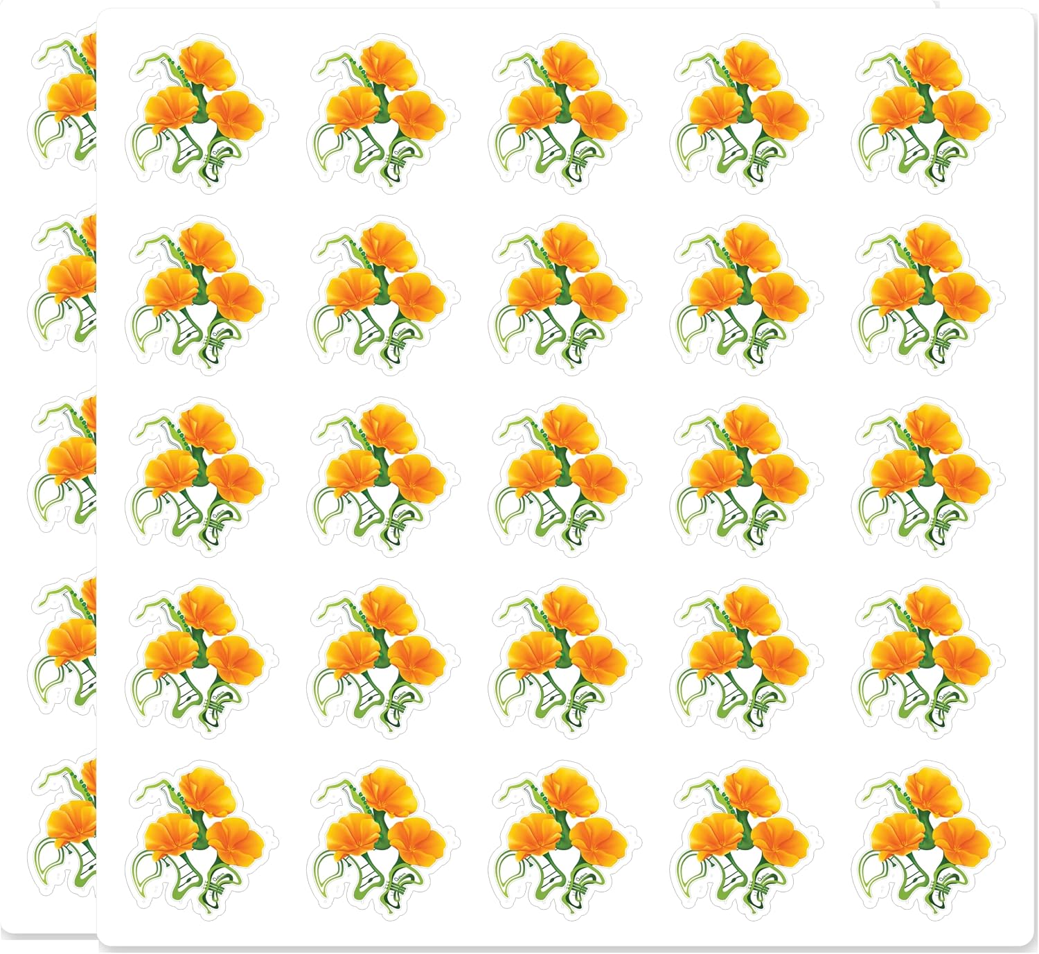 Musical Poppies Flower Decal California Poppy Music Art Nouveau Botanical Orange Floral Waterproof Weatherproof UV Resistant 50 Pack 1 Inch Vinyl Decal Sticker
