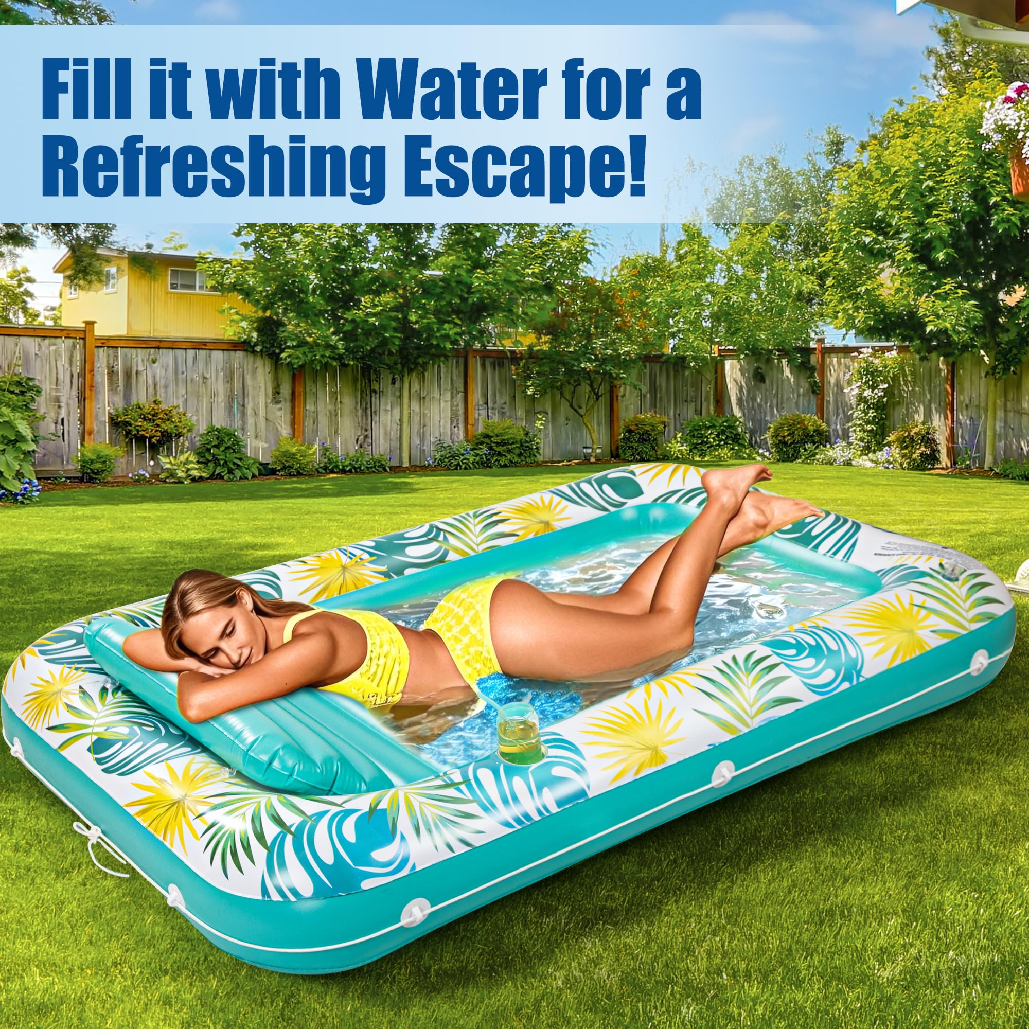 Panadajoy Tanning Pool Floats for Adults with Cup Holder & Pillow, Thick UV-Resistant PVC Portable Float for Backyard, Pool, Lake - Compact Design, Easy Inflation, Durable for Tanning & Relaxation