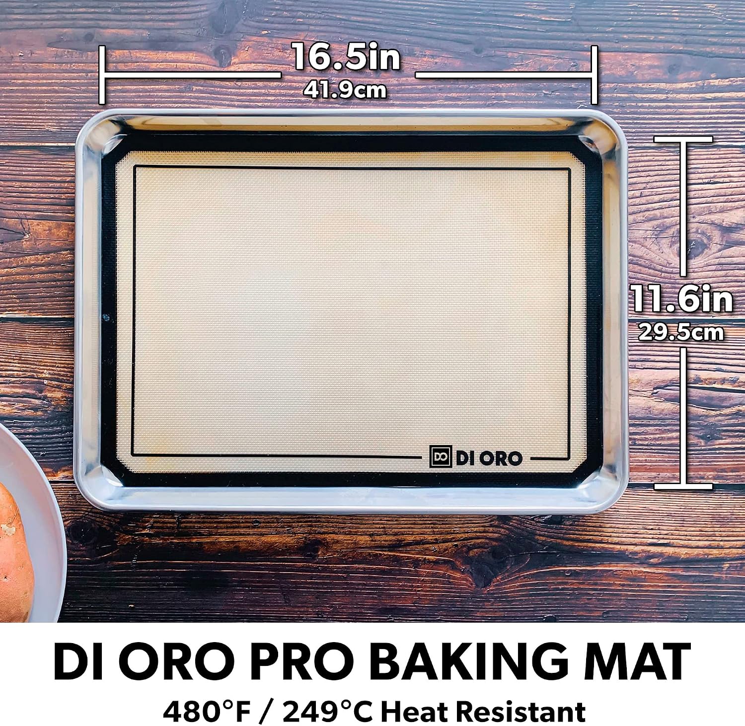 DI ORO Silicone Mats for Baking - Baking Mats Silicone for Baking Sheets - 480°F Heat-Resistant Nonstick Silicone Cooking Mats & Oven Liners - 16 1/2" × 11 5/8" - BPA Free Kitchen Cookie Sheets (2pc)