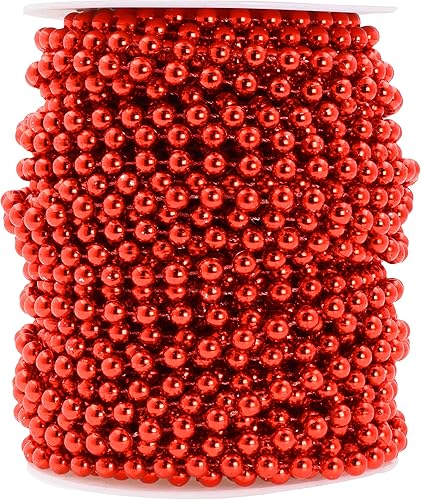 Miniatura 22 de Mandala Crafts Rollo de perlas rojas de imitación de 0.157 in, guirnalda de perlas decorativas de 44 yardas para bodas, árbol de Navidad, arreglos