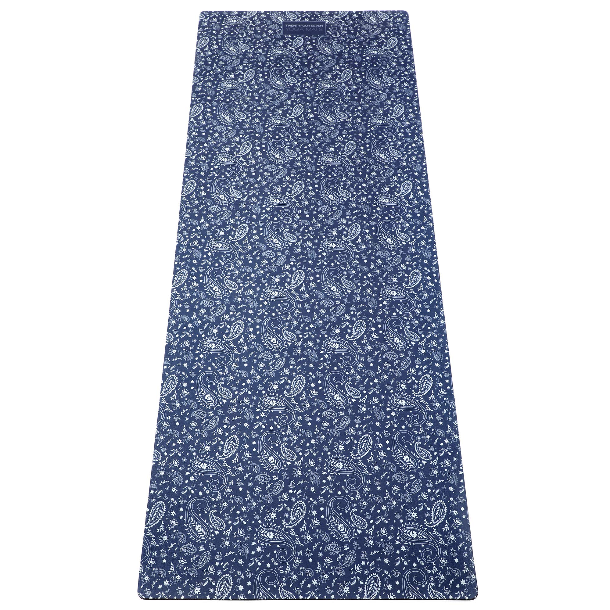 247YOGAMATS Esterilla de Yoga caucho y microfibra BLUE PAISLEY / 183 x 68 cm, 4 mm/Antideslizante/Apta lavadora/Yoga principiantes y avanzado/Cinta de transporte incluida