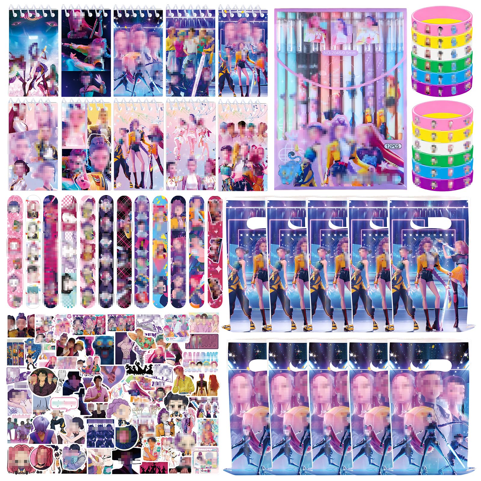 Party Bag Fillers Favours Kids- Kpop Birthday Party Favors with Gift Bags Pens Spiral Notebooks Stickers Anime Give Away Goodie Bag Fillers Pinata Children's Day Gifts Class Prizes for Boys Girls