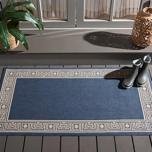 SAFAVIEH Courtyard Collection - Alfombra decorativa de 2 pies 7 pulgadas x 5 pies, azul y beige, no desprende pelusa y de fácil cuidado, para