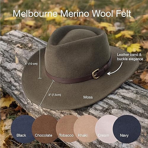Miniatura 6 de Melbourne - Sombrero de fieltro de lana para mujereshombres, sombrero de vaquero con lágrima aplastable, sombrero de invierno y otoño  Sombrero de