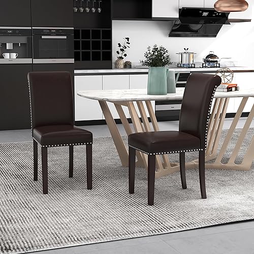 Miniatura 10 de Westice Juego de 4 sillas de comedor tapizadas de tela para cocina, sillas laterales de comedor con ribete de cabeza de clavo y patas de madera de